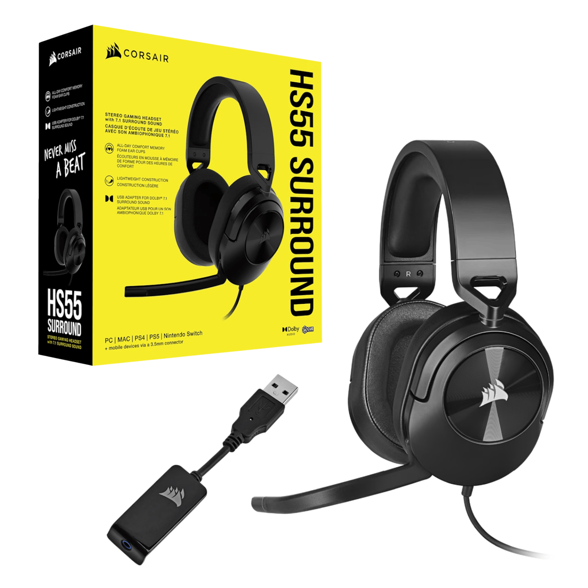 Corsair HS55 Surround Wired Gaming Headset – Carbon Black