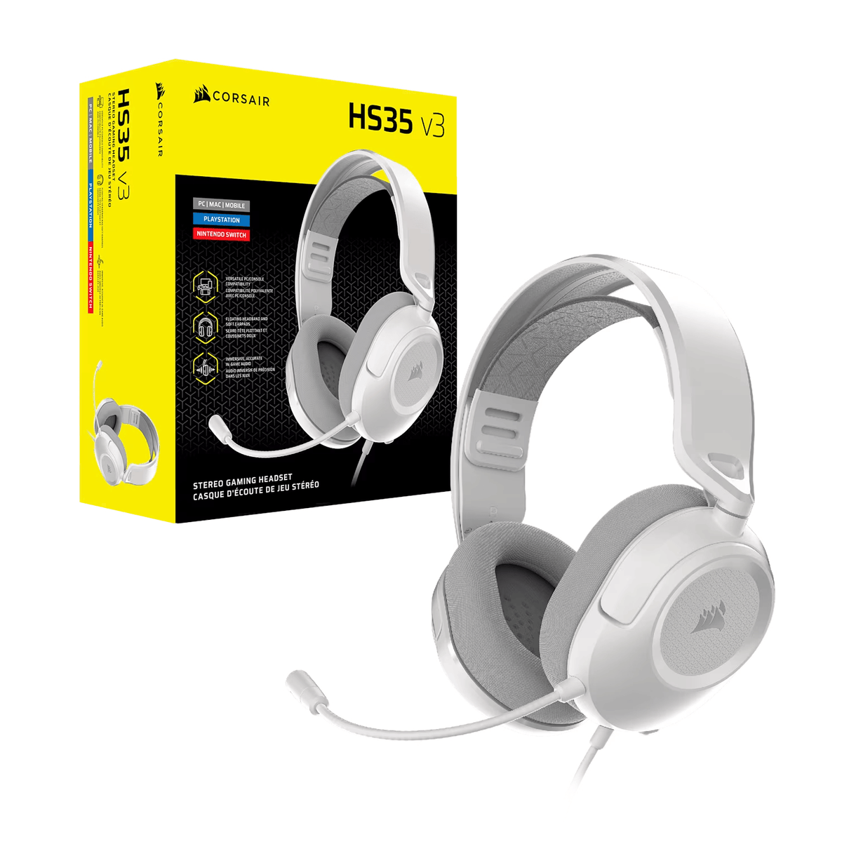 Corsair HS35 v3 Wired Gaming Headset – White